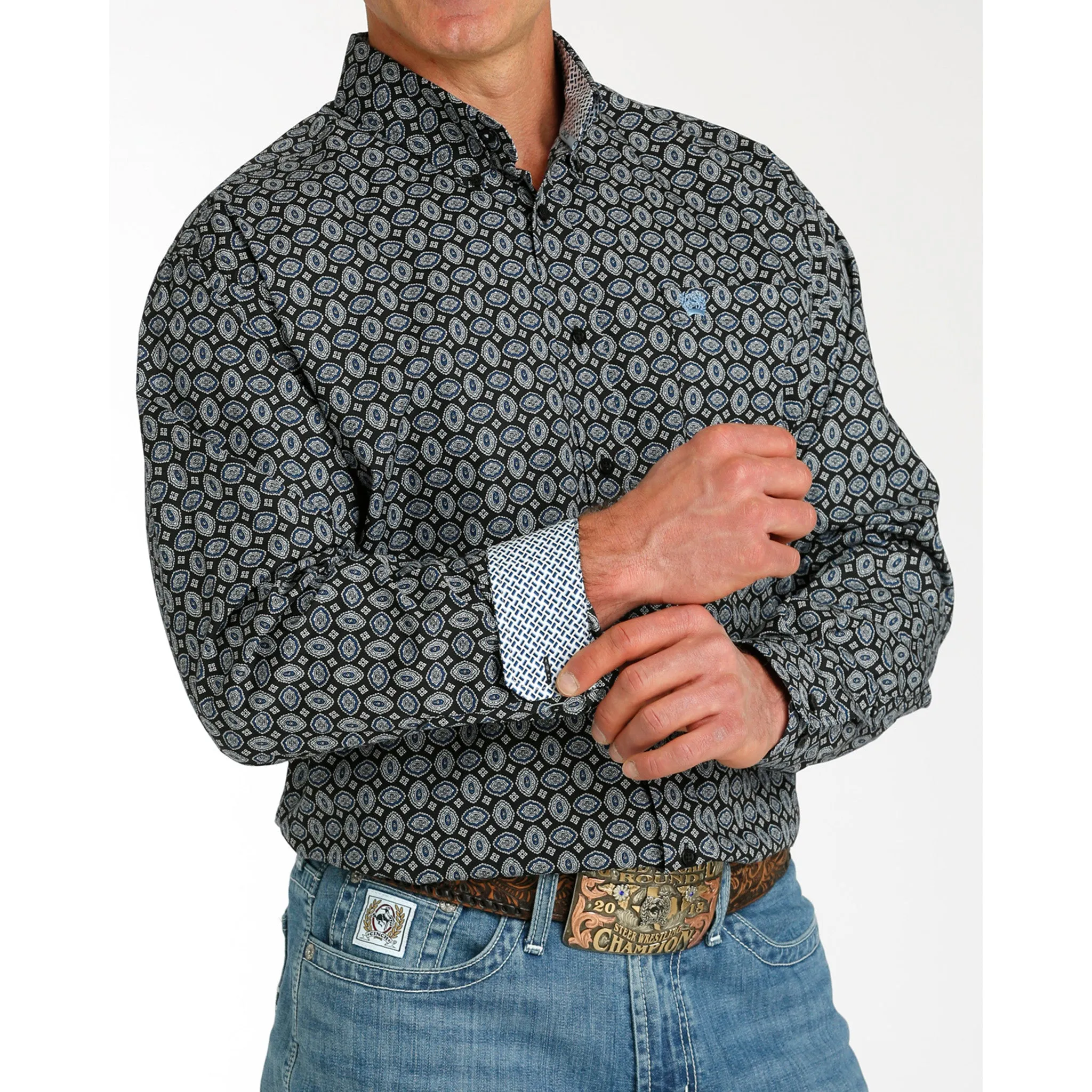 Cinch Men's Black & Blue Geo Print Long Sleeve