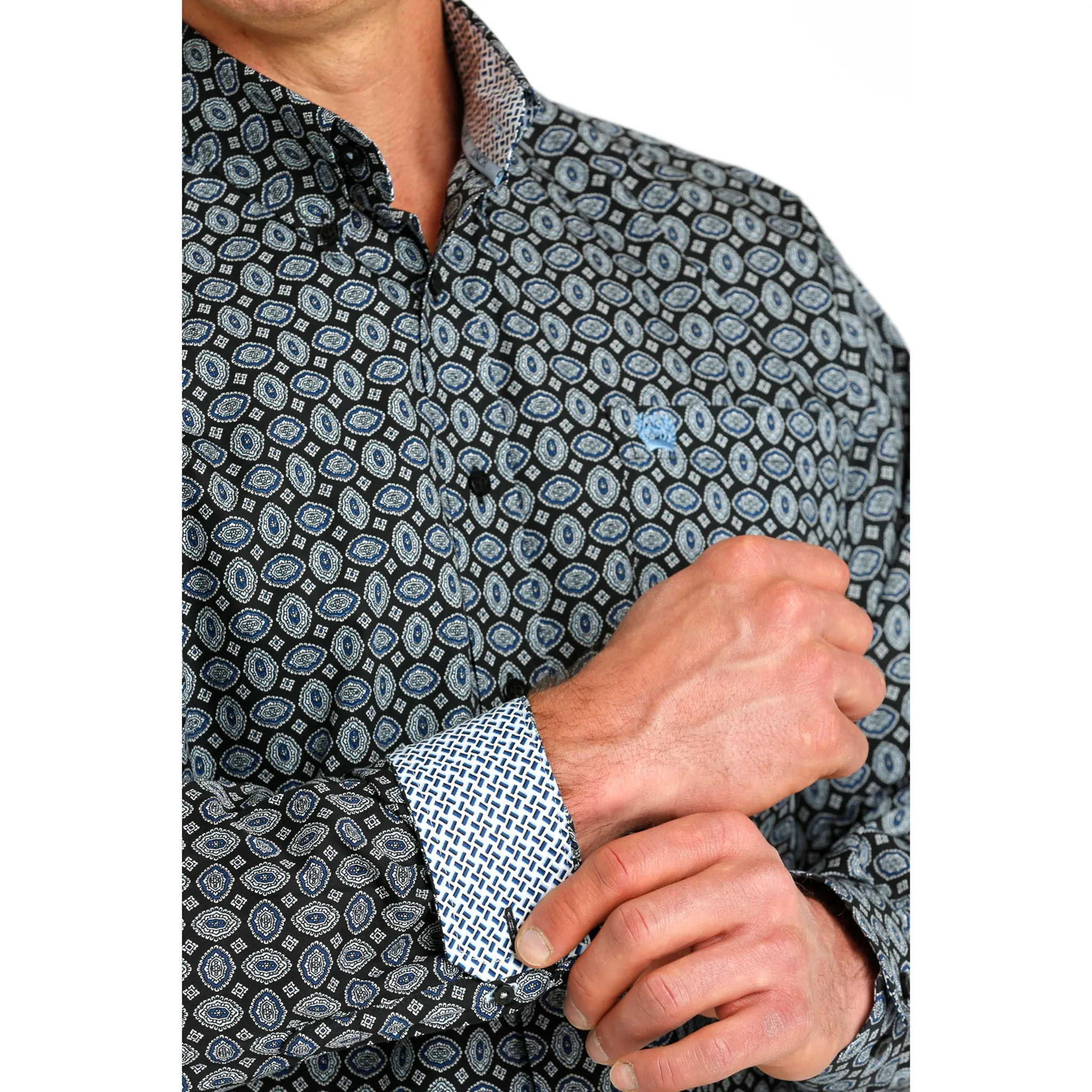 Cinch Men's Black & Blue Geo Print Long Sleeve