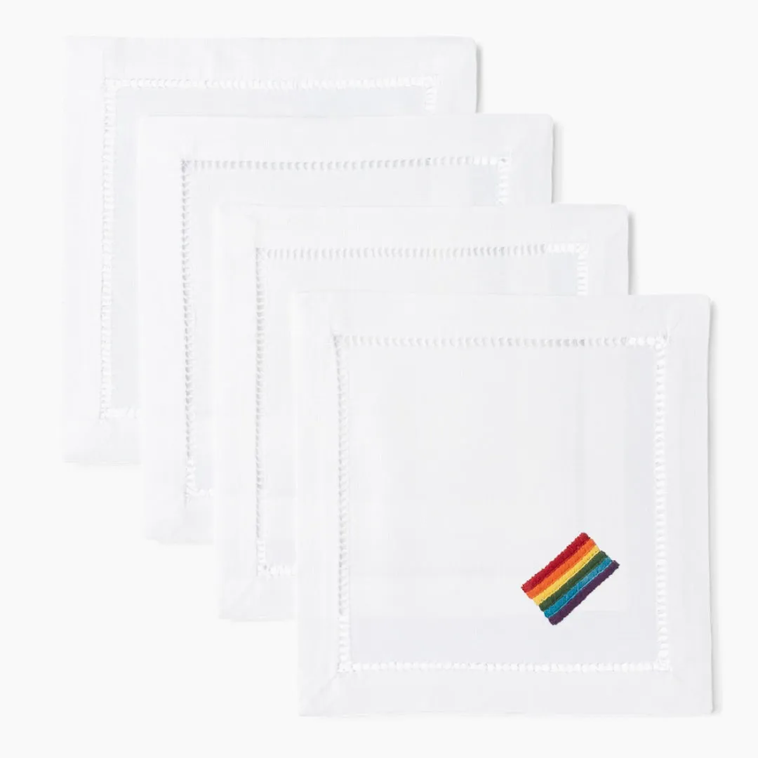 Cocktail Napkins, Embroidered Pride Flag, Set of Four