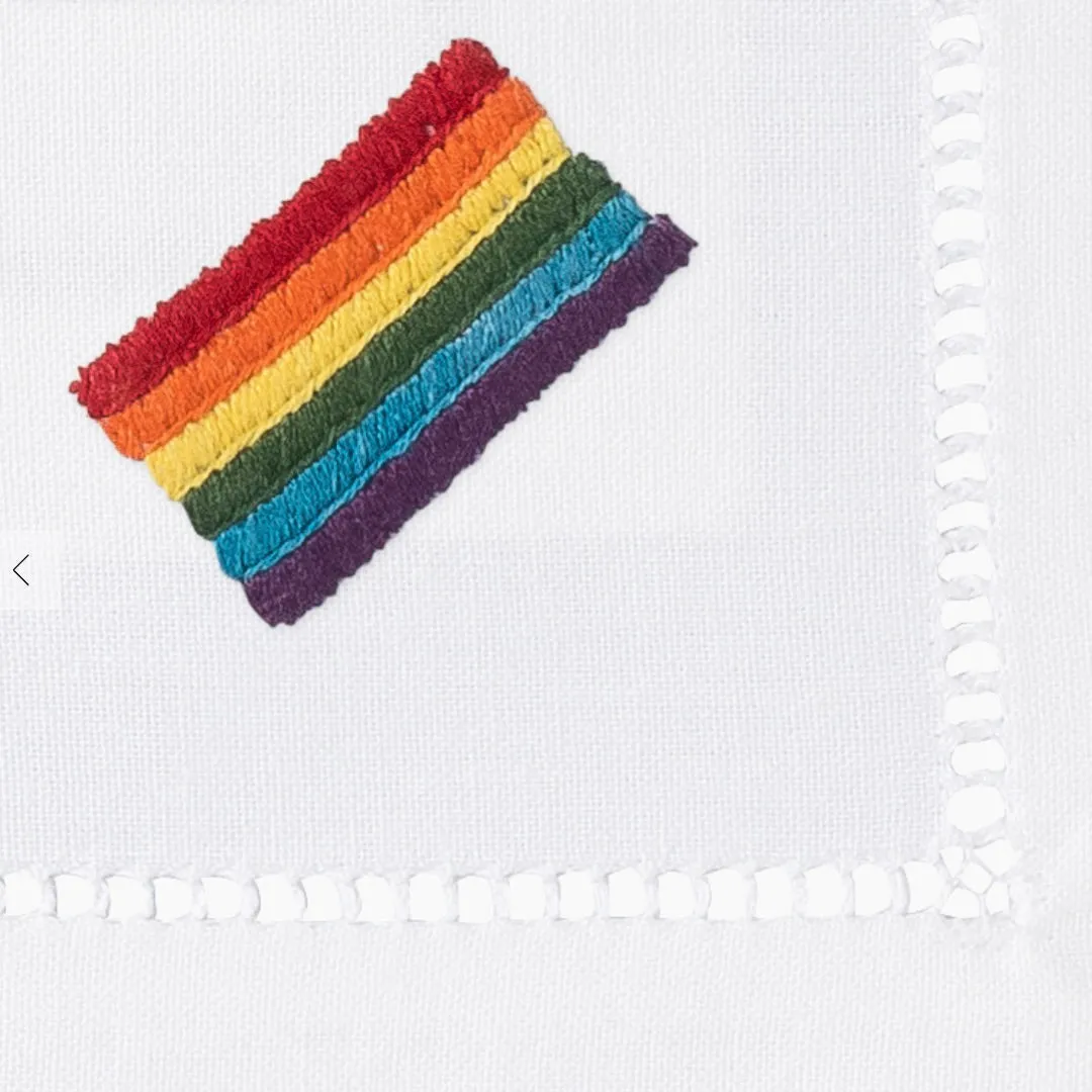 Cocktail Napkins, Embroidered Pride Flag, Set of Four