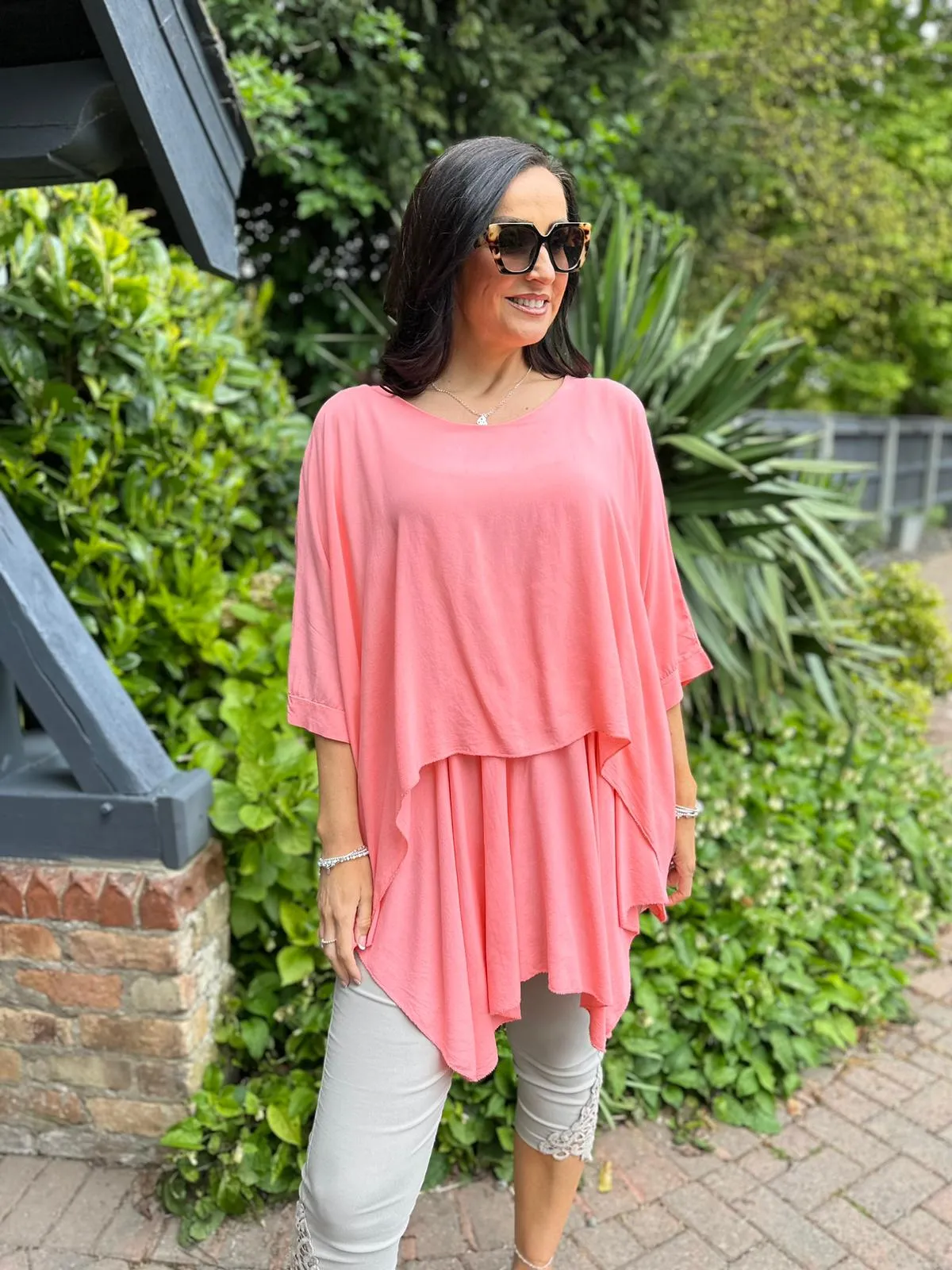 Coral Layered Batwing Style Tunic Phoebe