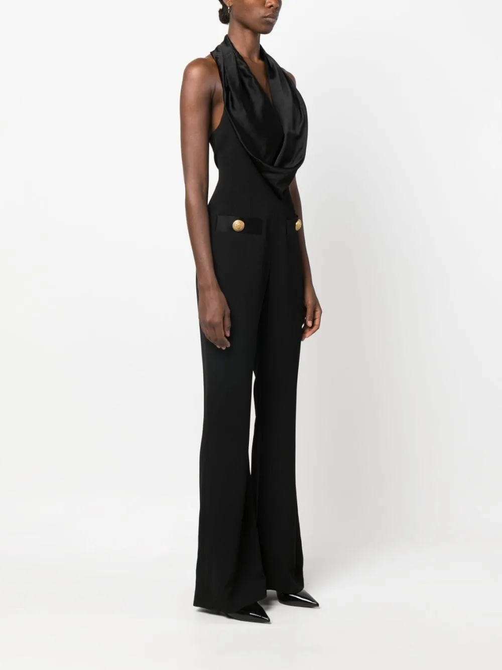 COWL NECK CREPE FLARE JUMPSUIT