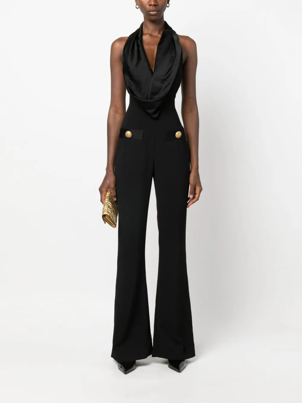 COWL NECK CREPE FLARE JUMPSUIT