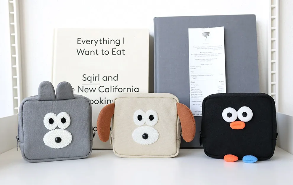 Cute Characters Square Pouches Purses Handbags Cosmetics Coin Charger Wallets Black Gray Beige