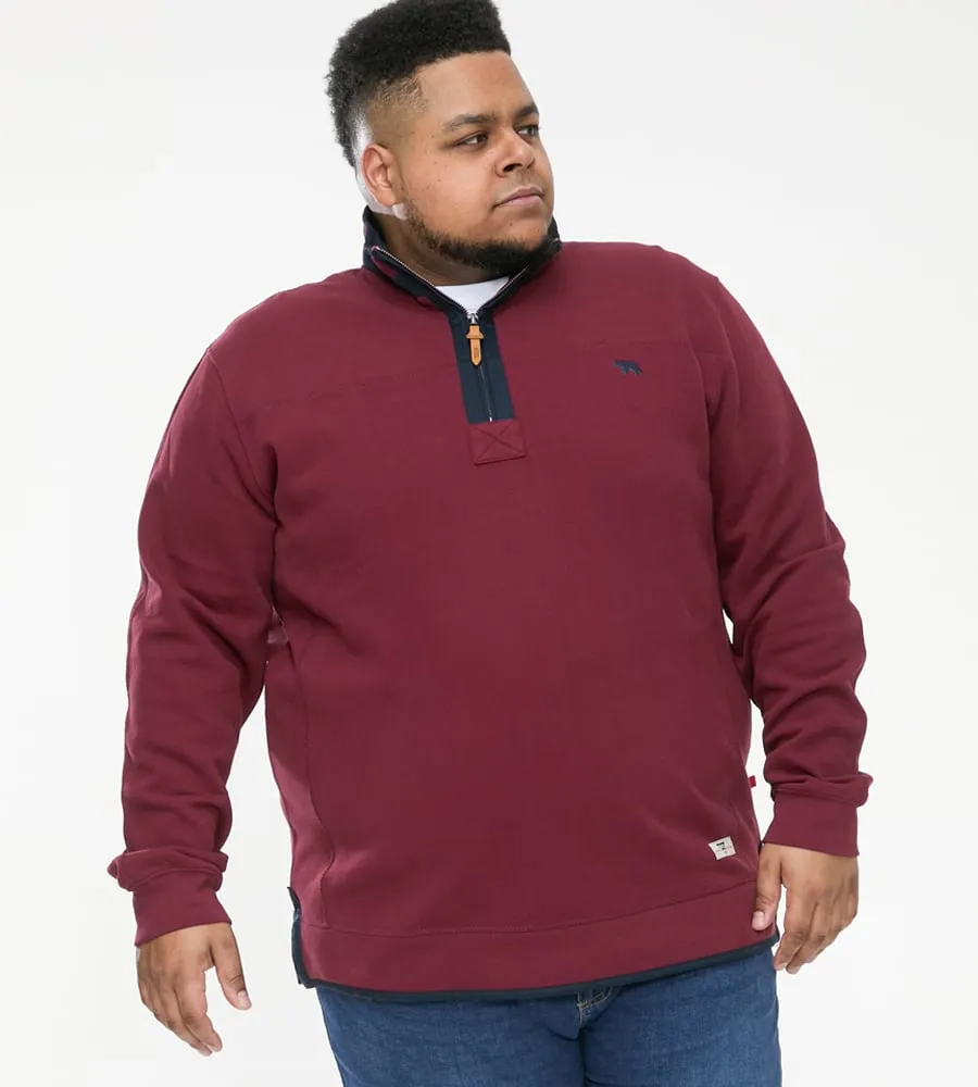 D555 Big Mens Burgundy Pique Fleece Sweatshirt With 1/4 Zip (HIRALDO)