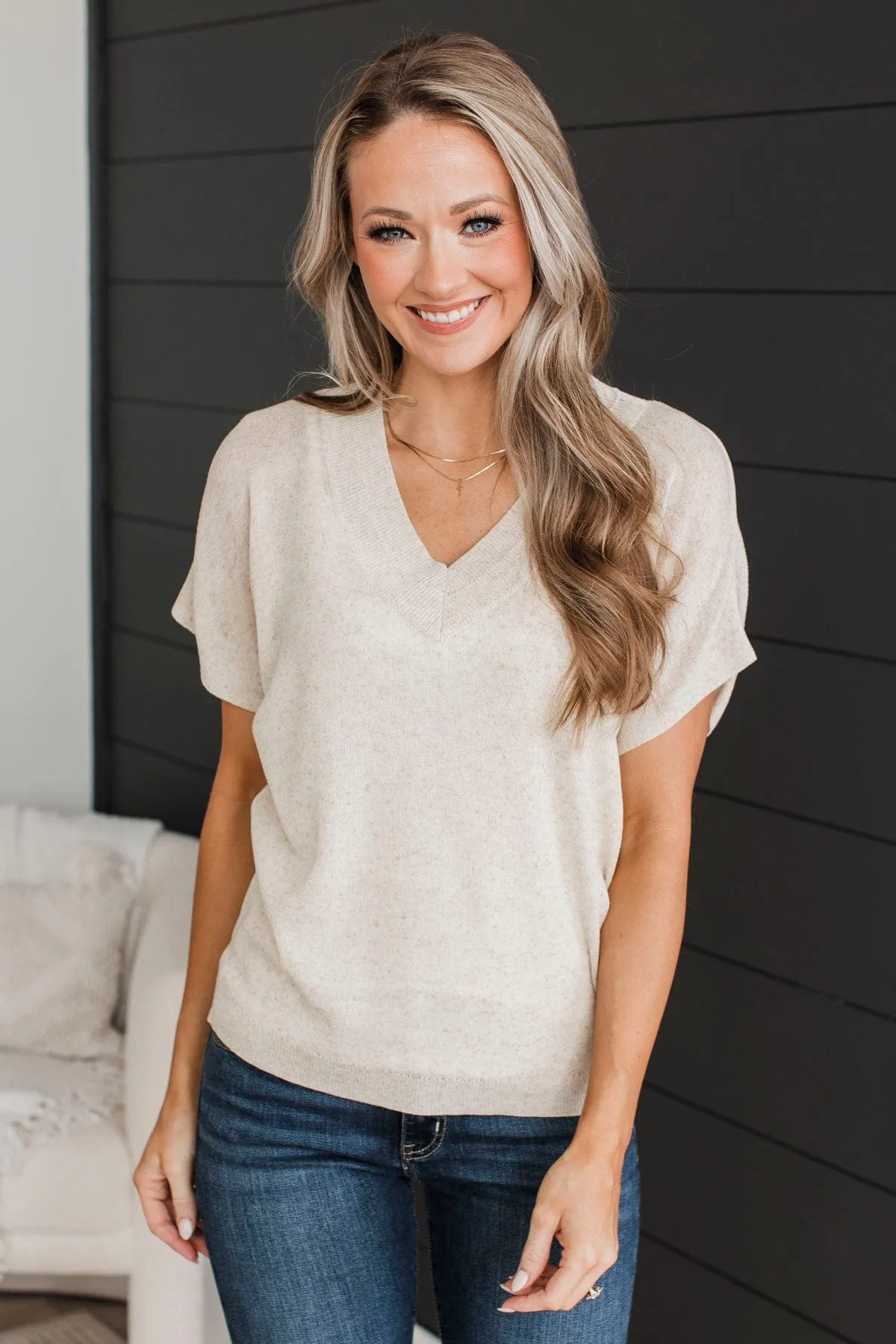 Delightful Afternoons Knit Top- Oatmeal