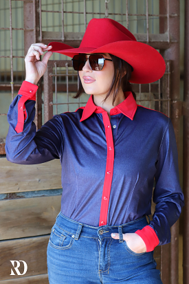 DENIM & RED PERFORMANCE RODEO SHIRT (ADULT)