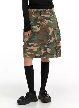 Denim Camo Cargo Midi Skirt CM412