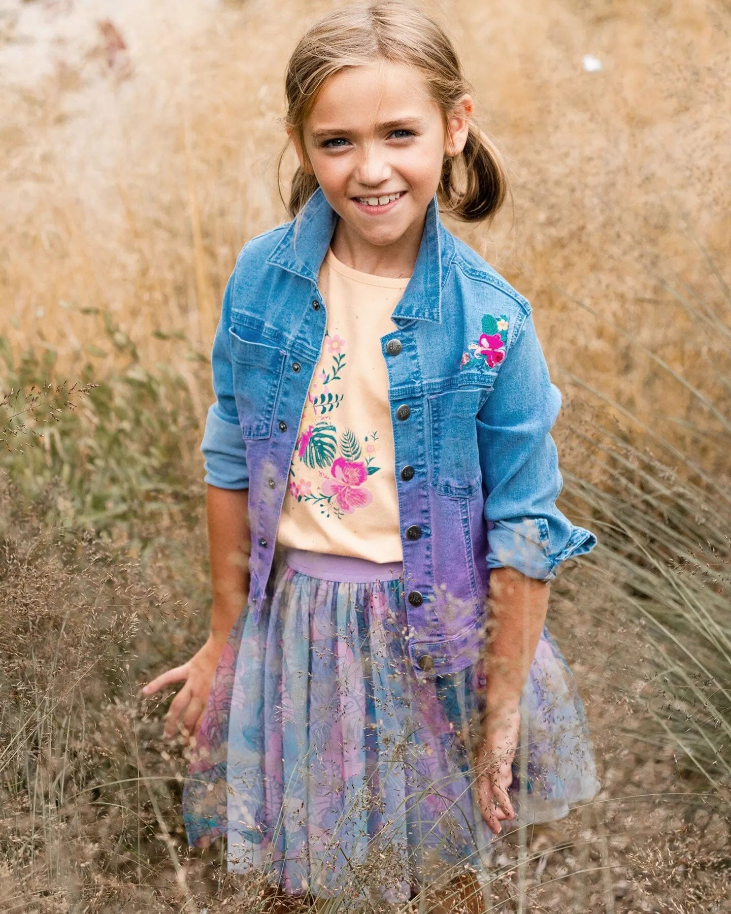 Denim Jacket With Embroidery Floral Jeans Blue