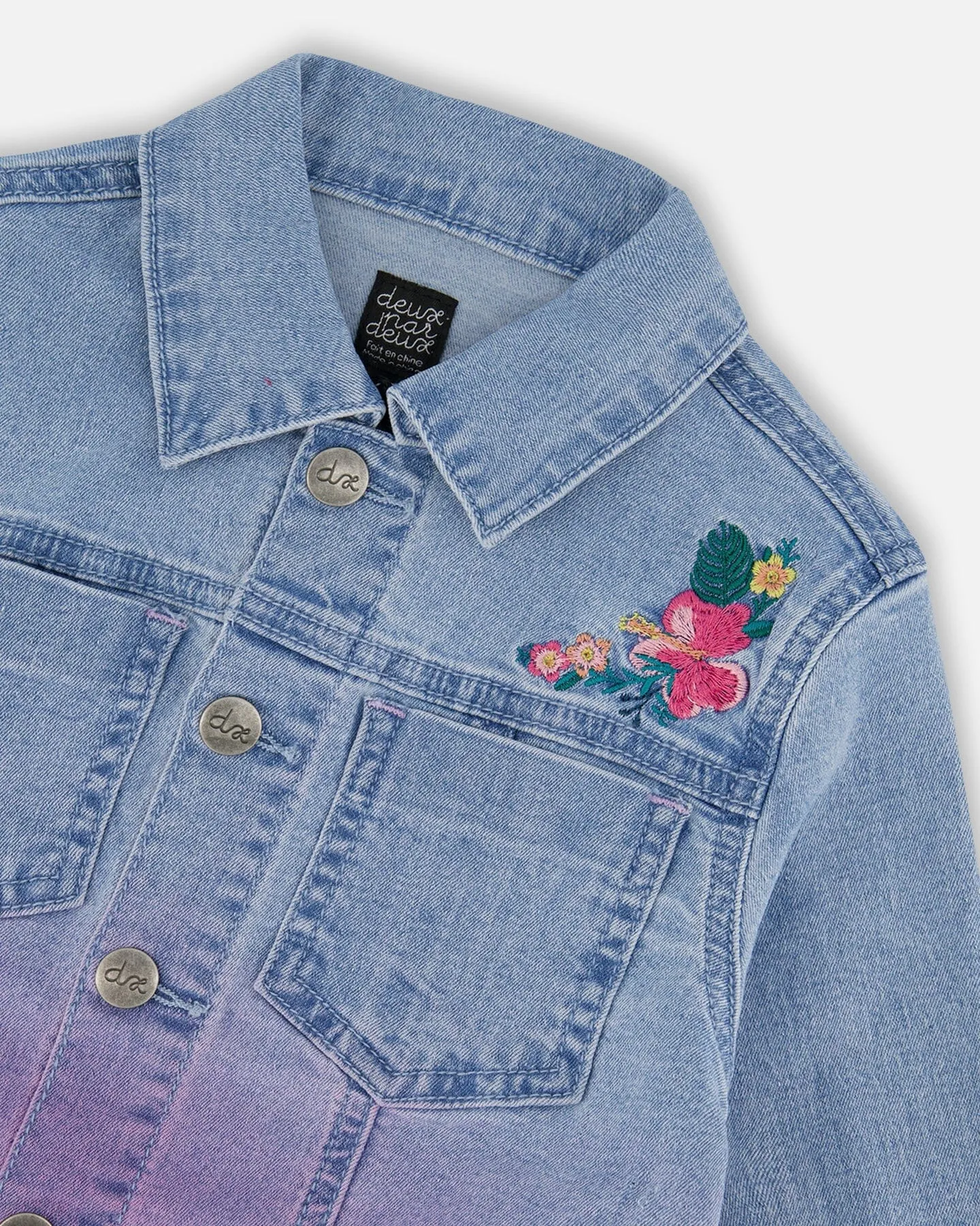 Denim Jacket With Embroidery Floral Jeans Blue