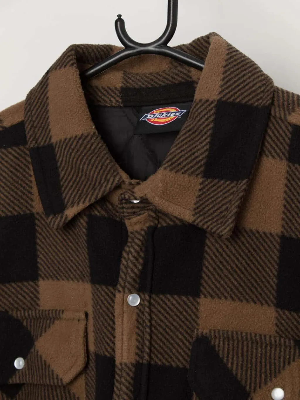 Dickies Portland fleece shirt jacket in brown and black – Large