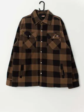 Dickies Portland fleece shirt jacket in brown and black – Large