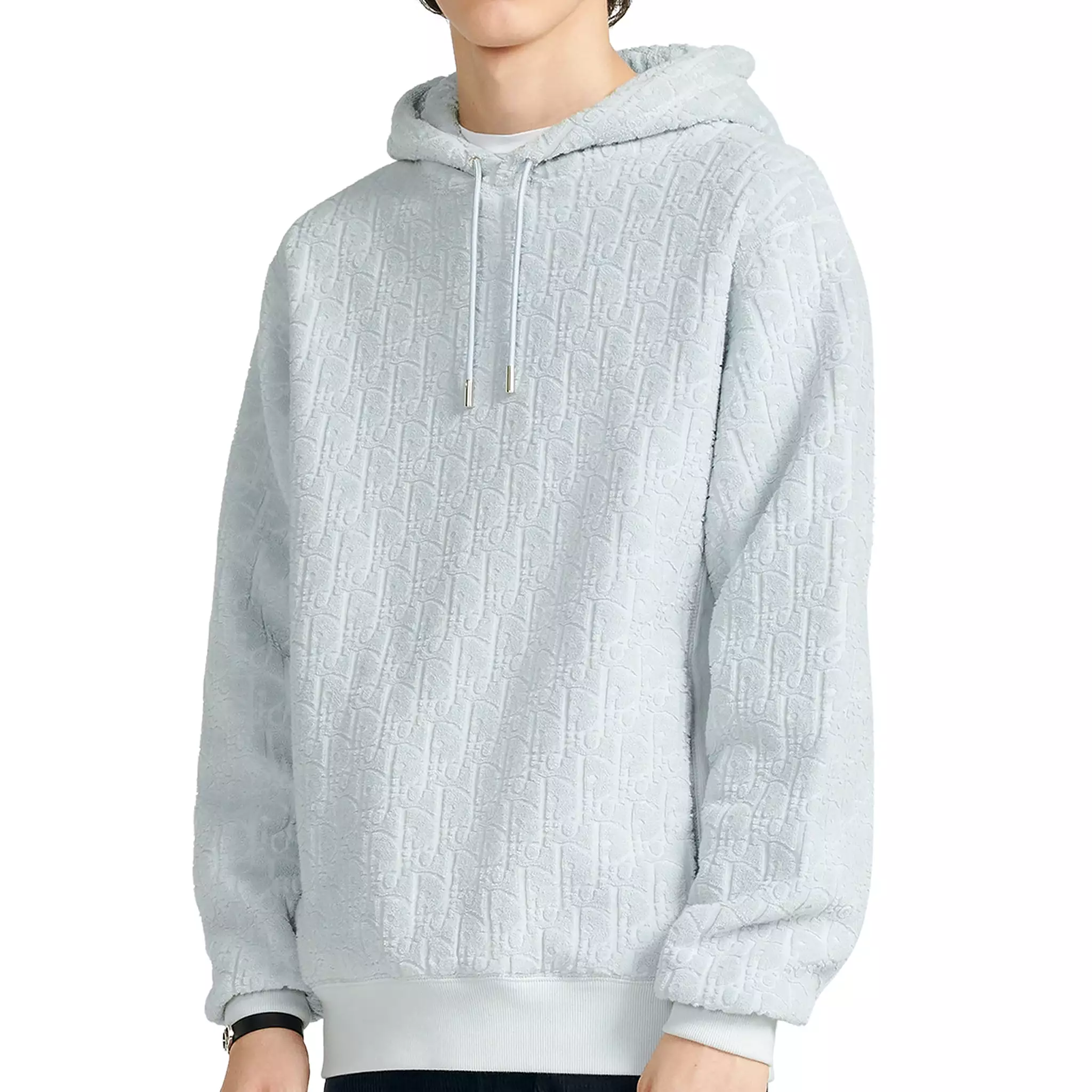 Dior Oblique Towelling Terry Cotton Relaxed Fit Blue Hoodie