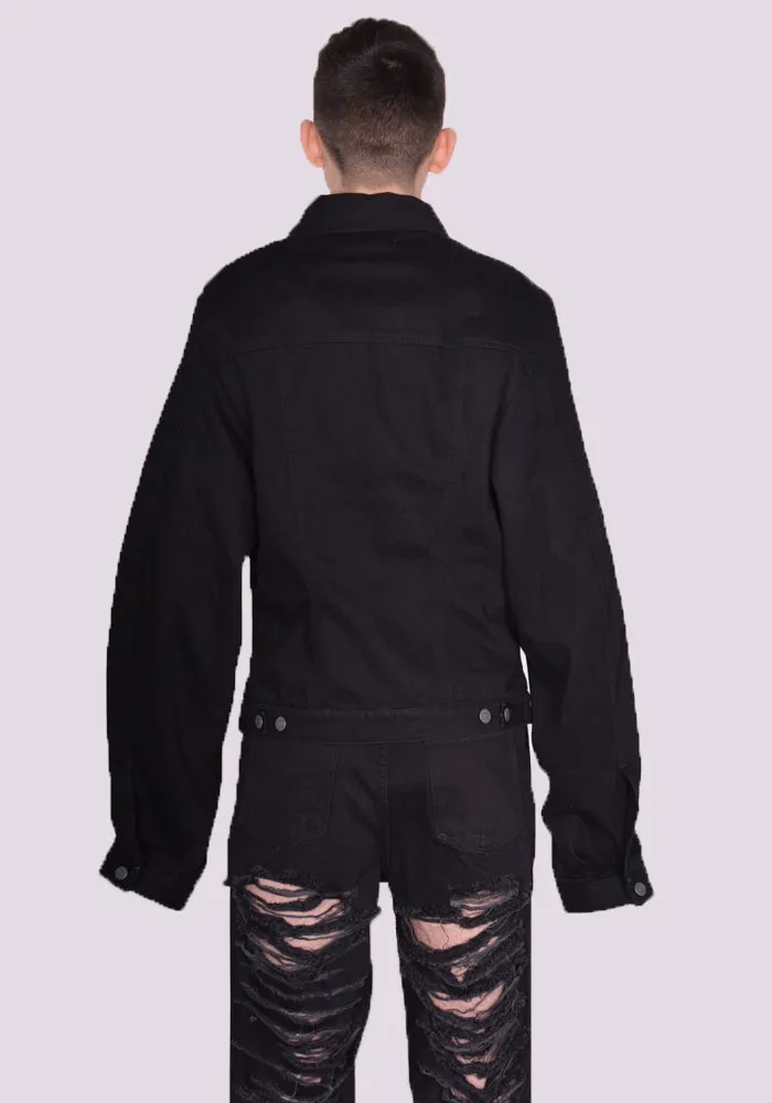 EGONLAB. DN008C WRAPPED DENIM JACKET RAW BLACK