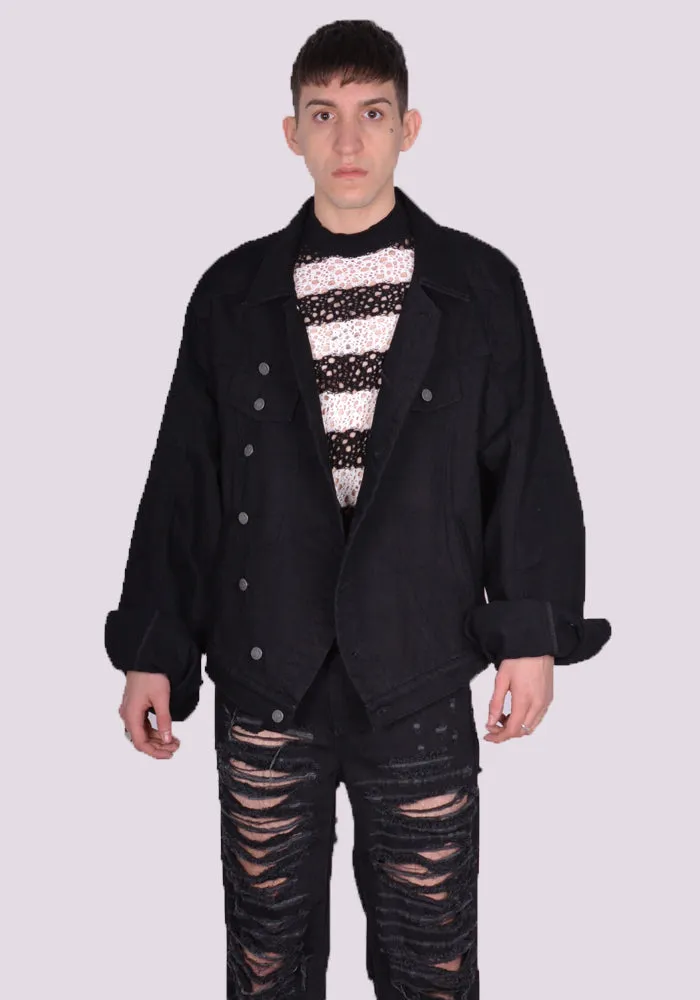 EGONLAB. DN008C WRAPPED DENIM JACKET RAW BLACK