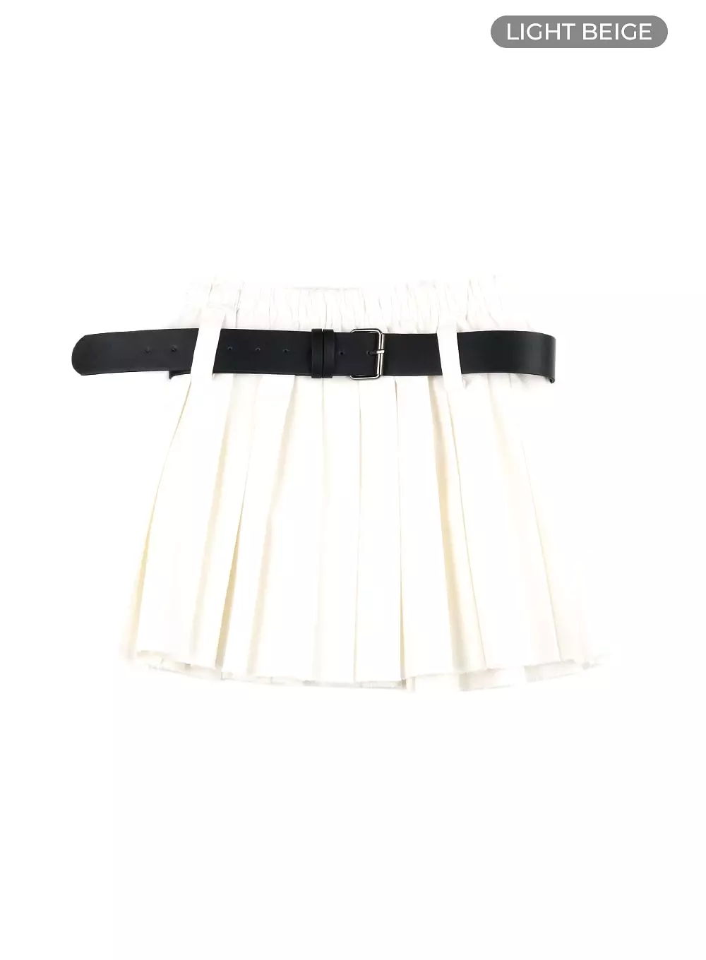 Elastic Waist Pleated Mini Skirt with Belt CA411