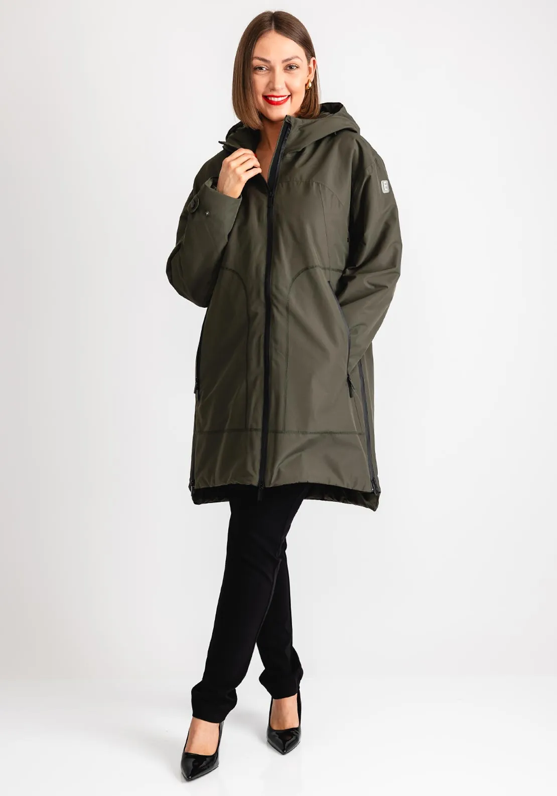 Etage Waterproof Rain Print Hooded Coat, Army Green