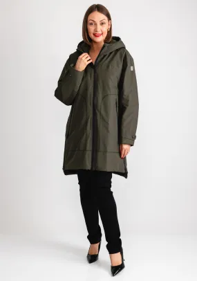 Etage Waterproof Rain Print Hooded Coat, Army Green