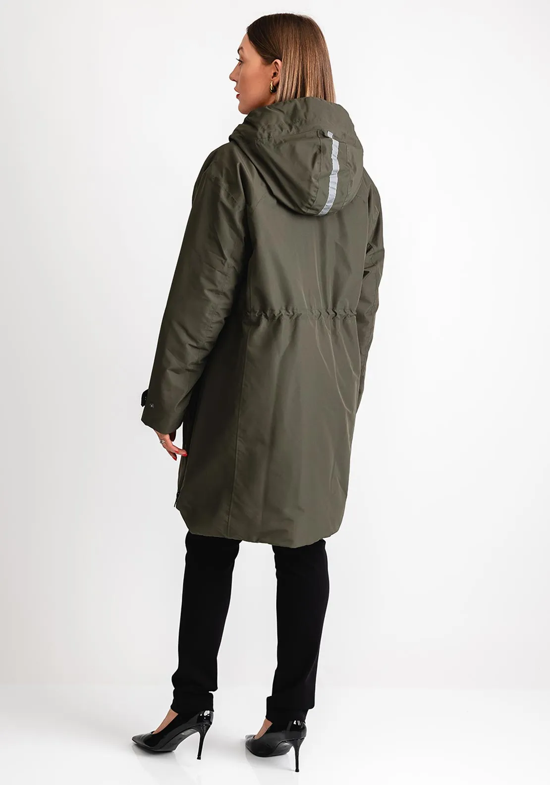 Etage Waterproof Rain Print Hooded Coat, Army Green