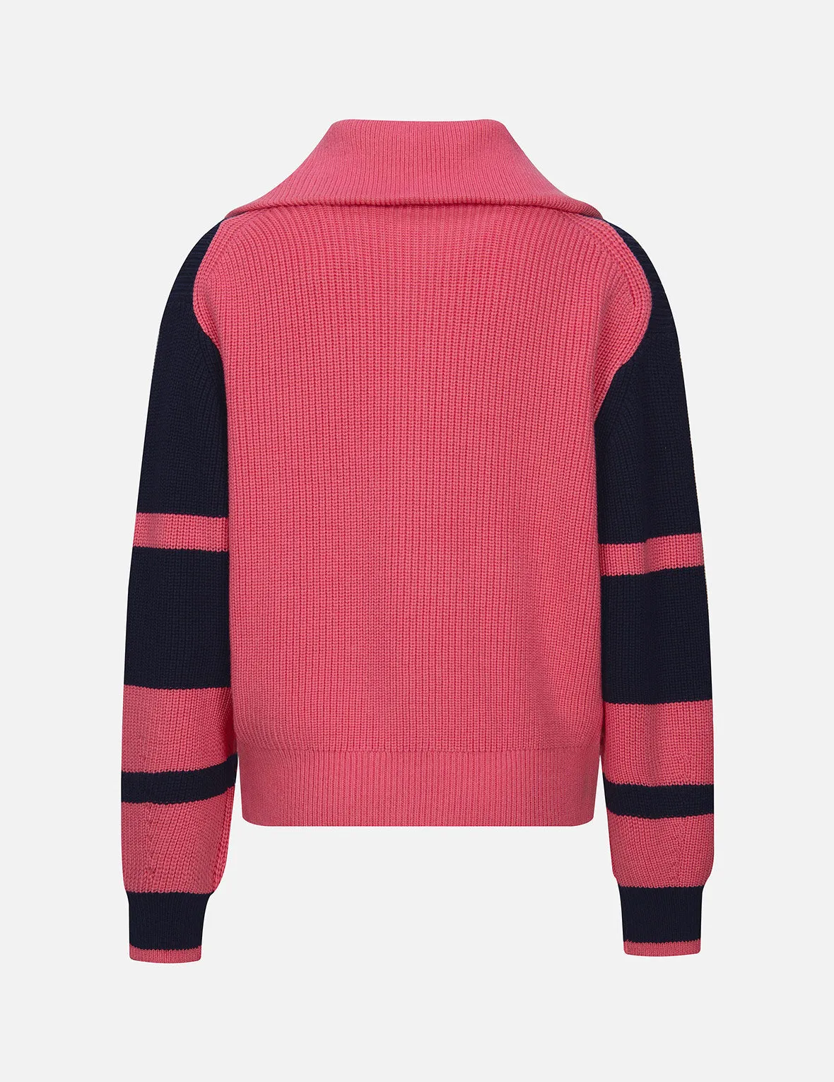 EV Heart Badge Striped Cropped Half-Zip Sweater