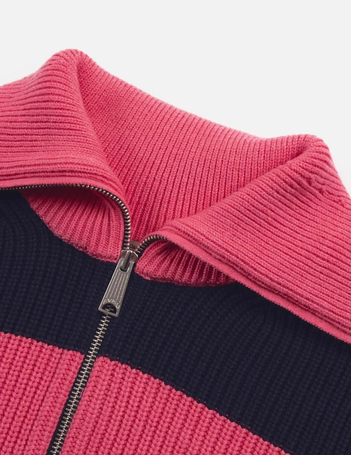 EV Heart Badge Striped Cropped Half-Zip Sweater