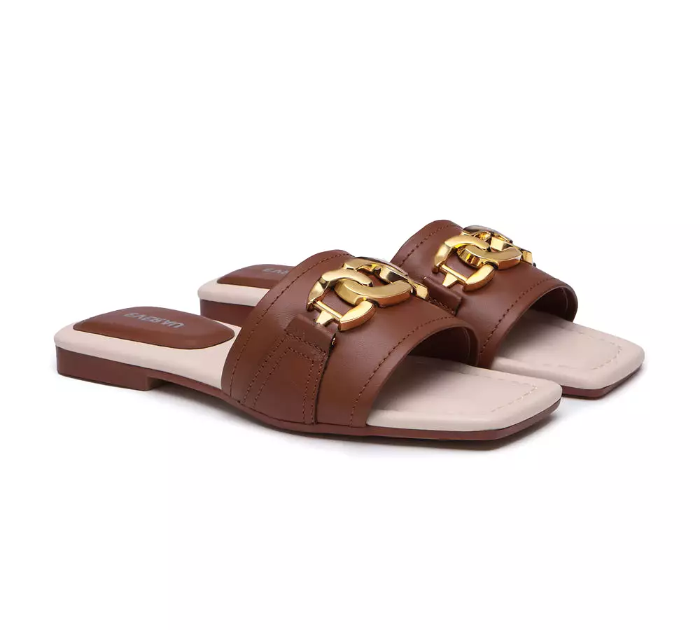 EVERAU Open Toe Leather Flat Sandals Women Chela