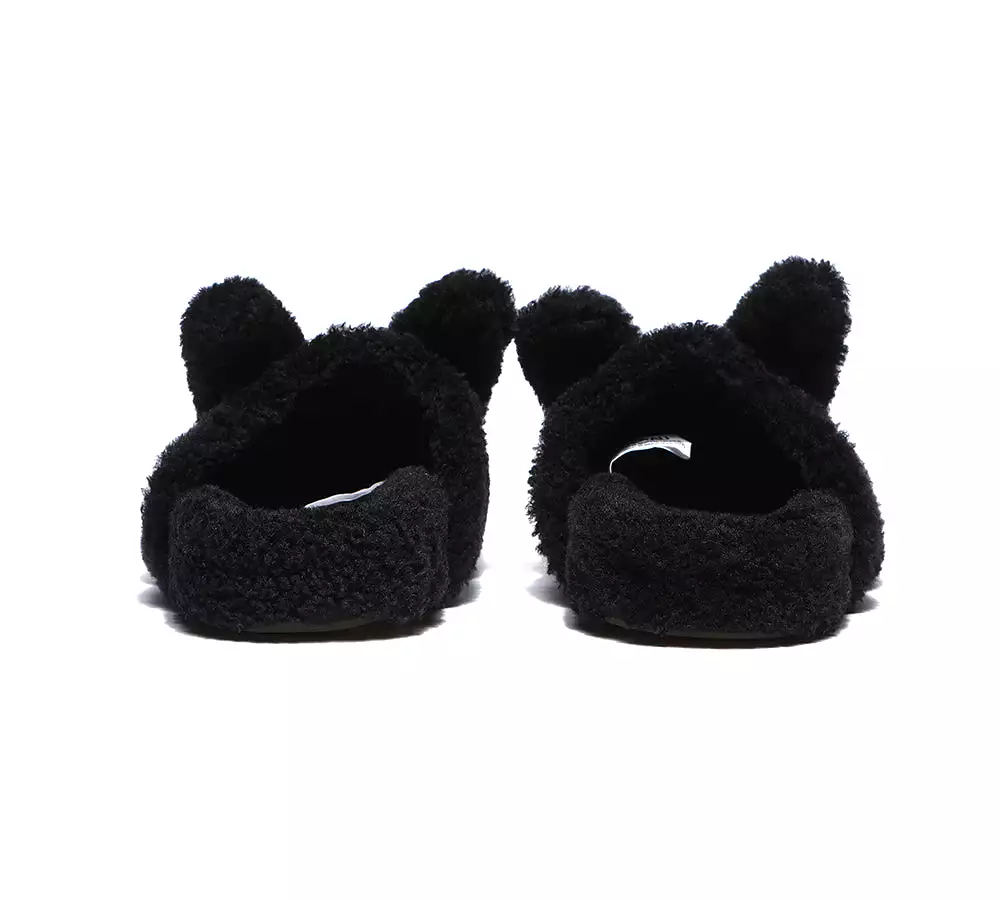 EVERAU Sheepskin Wool Slippers Women Fluffy Bunny