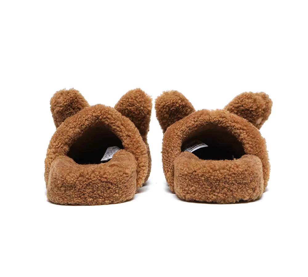 EVERAU Sheepskin Wool Slippers Women Fluffy Bunny