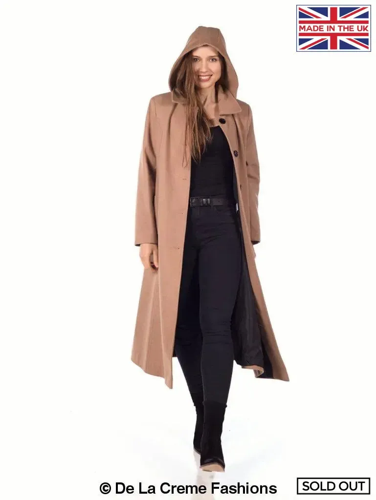 Faux Wool Longline Hooded Winter Coat