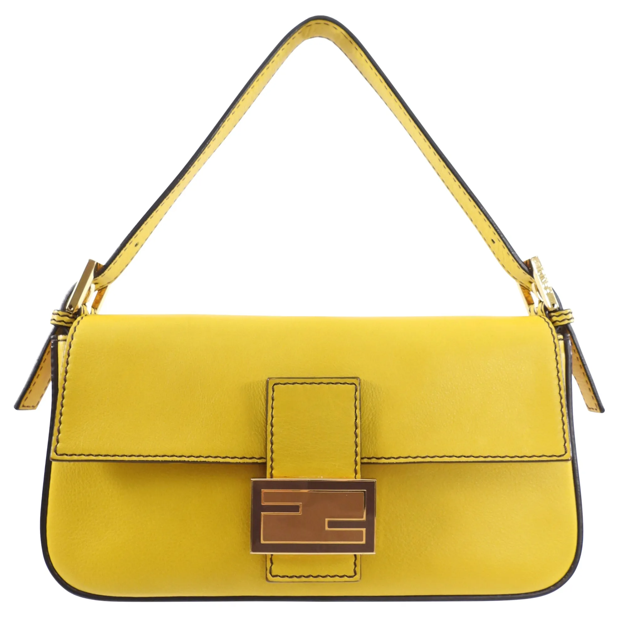 Fendi Mustard Yellow Baguette Bag with Enamel Clasp