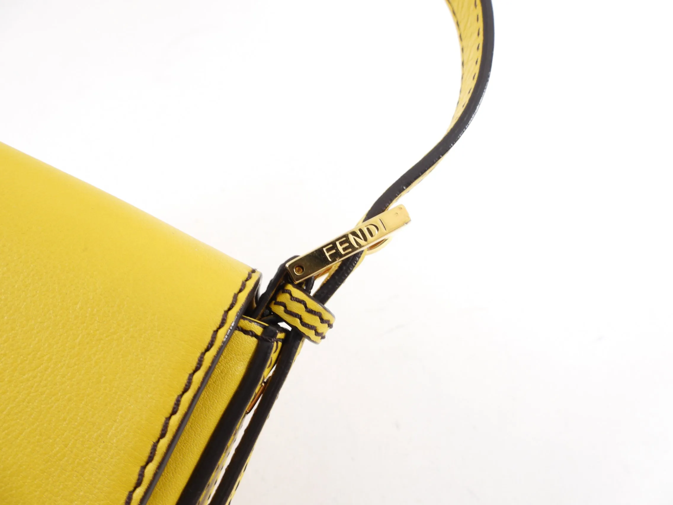 Fendi Mustard Yellow Baguette Bag with Enamel Clasp