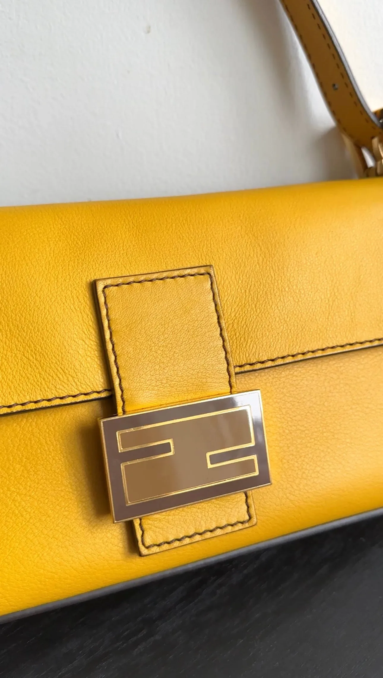 Fendi Mustard Yellow Baguette Bag with Enamel Clasp