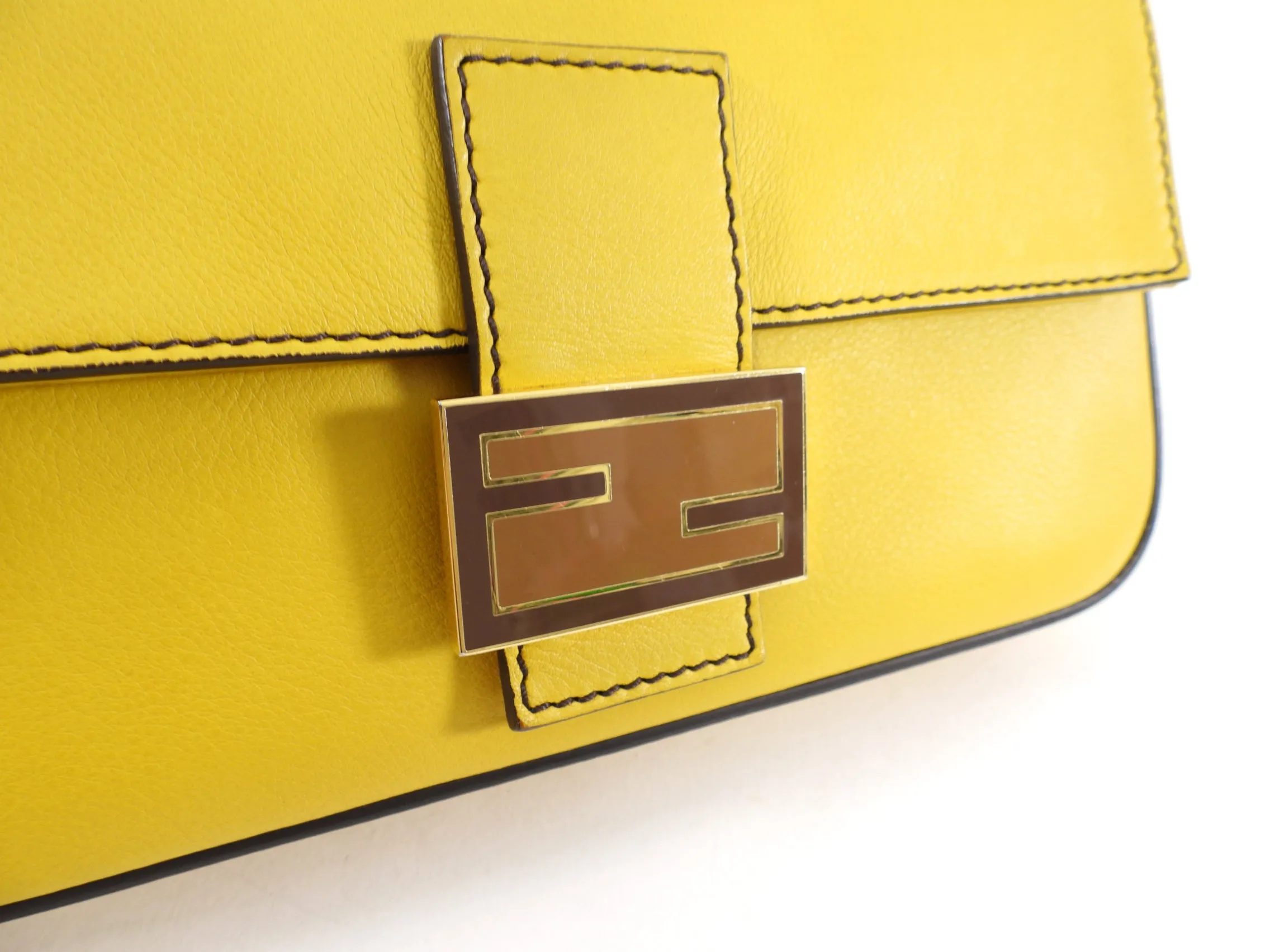 Fendi Mustard Yellow Baguette Bag with Enamel Clasp