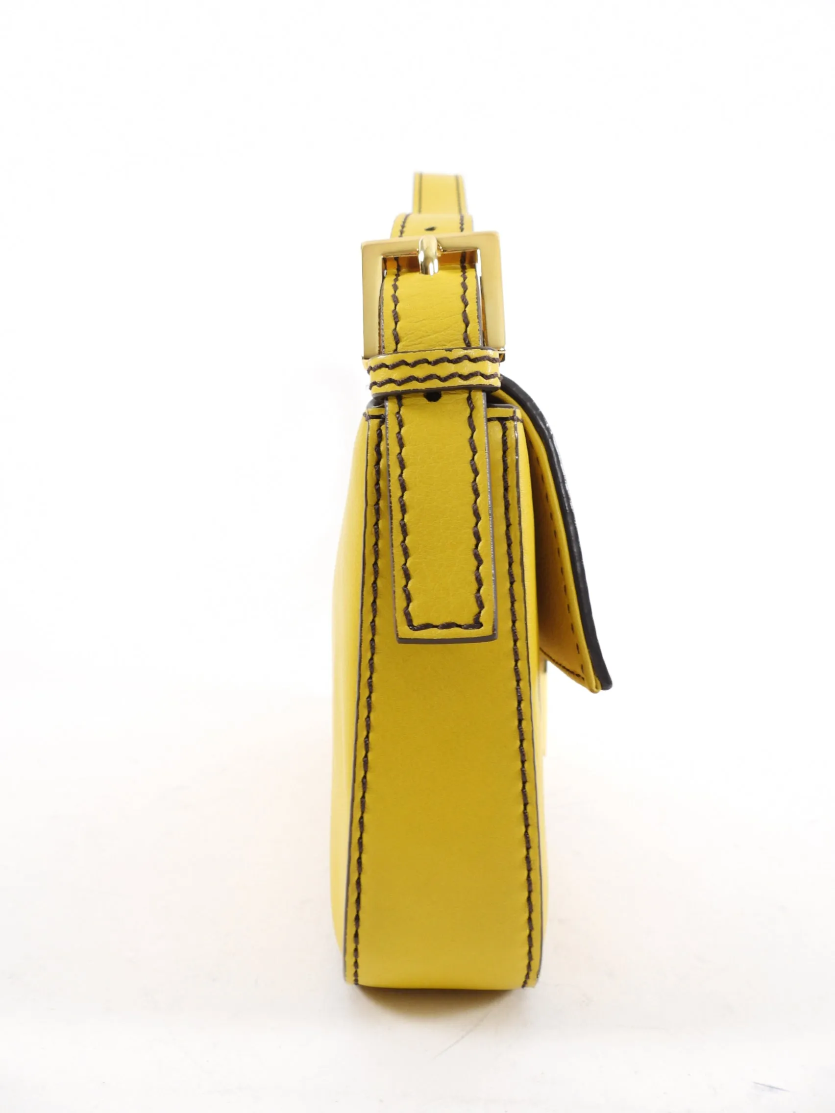 Fendi Mustard Yellow Baguette Bag with Enamel Clasp