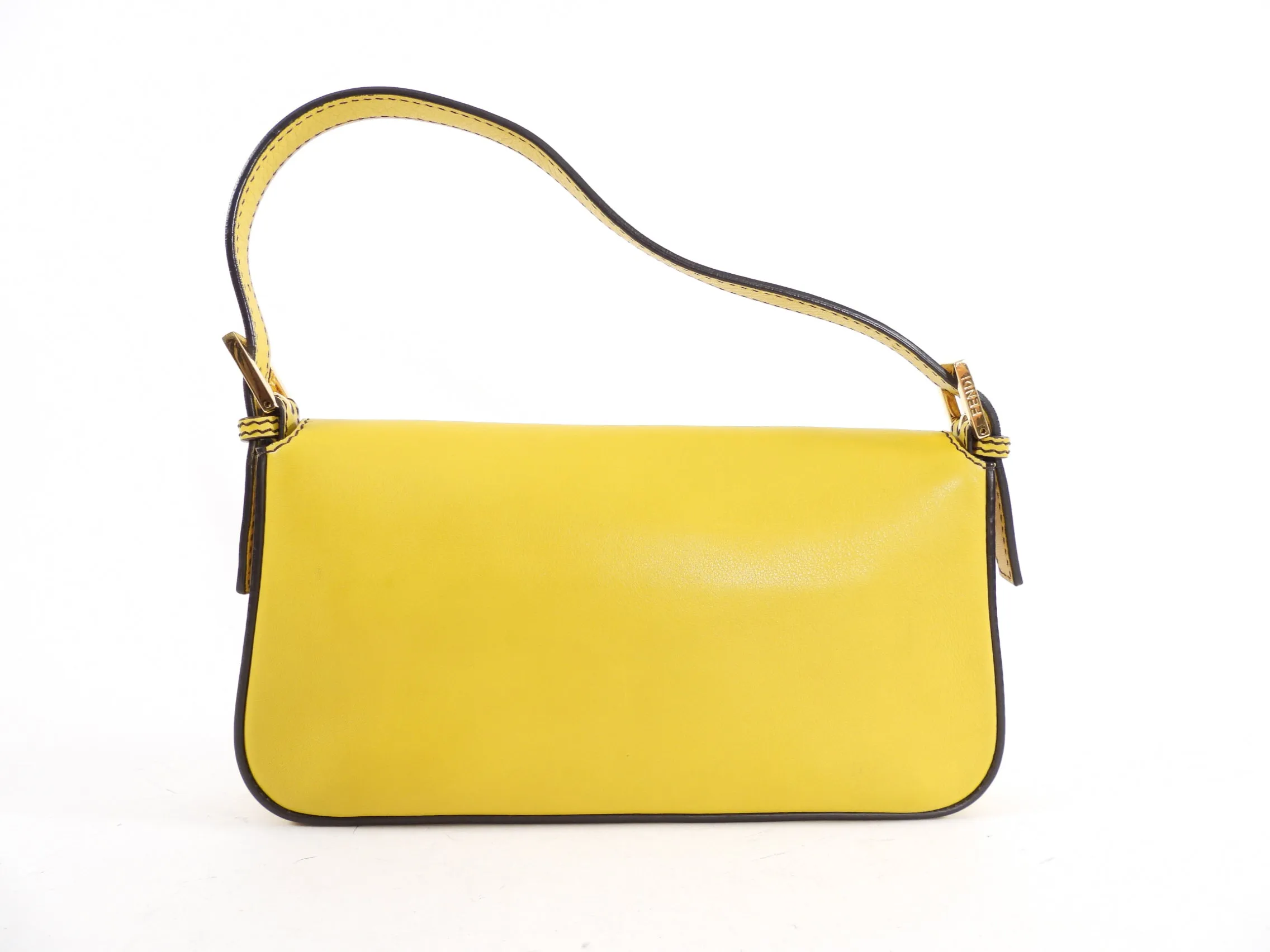 Fendi Mustard Yellow Baguette Bag with Enamel Clasp