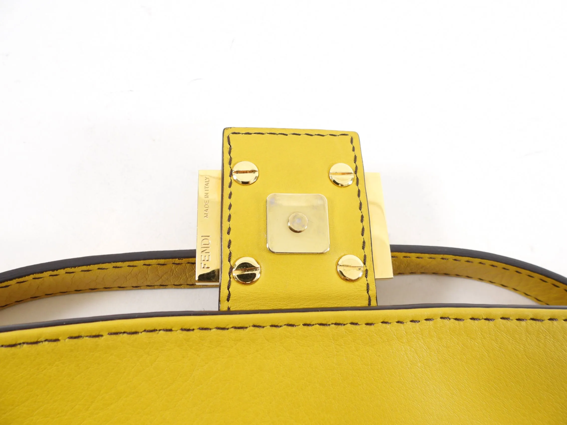 Fendi Mustard Yellow Baguette Bag with Enamel Clasp