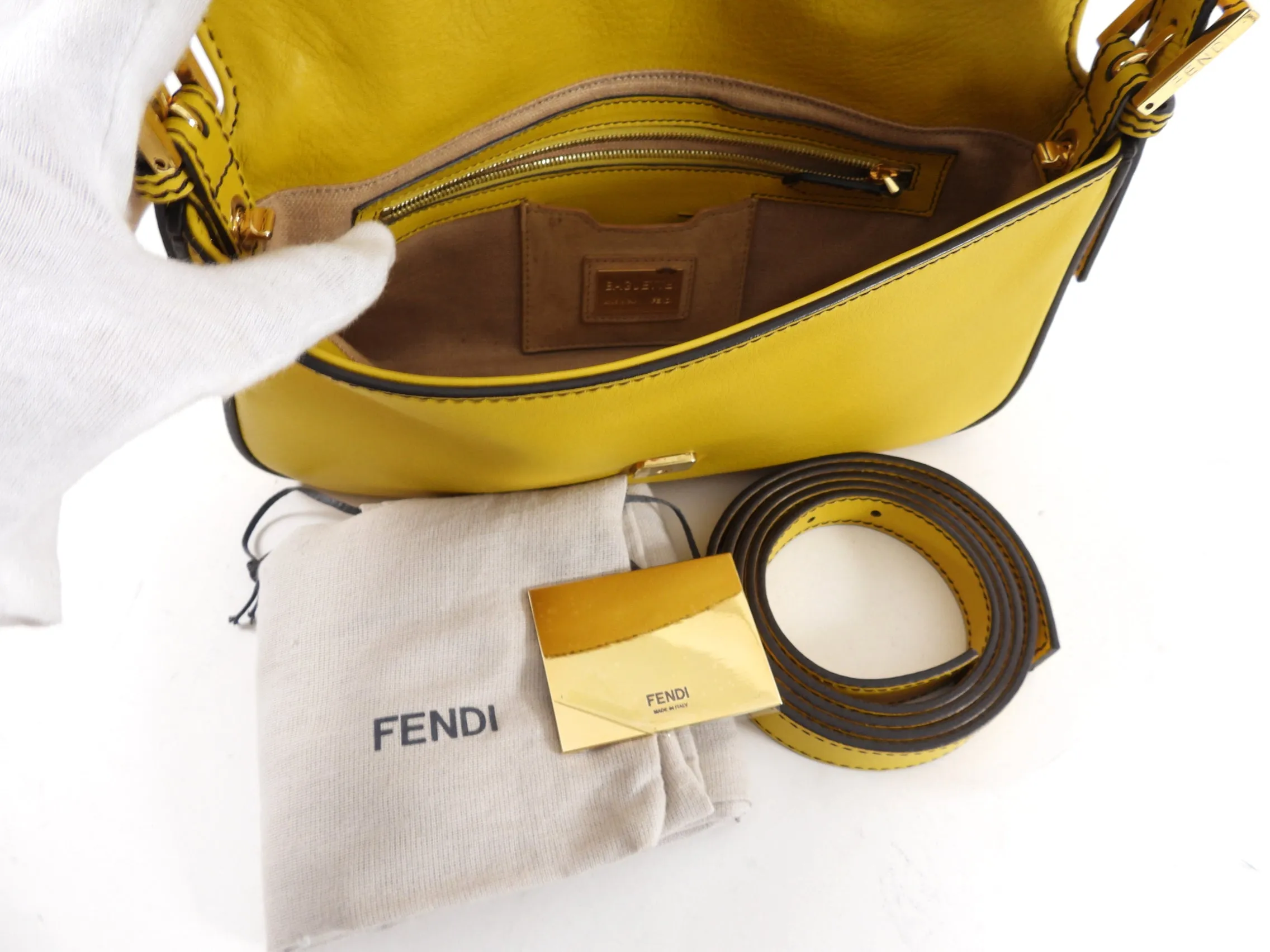 Fendi Mustard Yellow Baguette Bag with Enamel Clasp