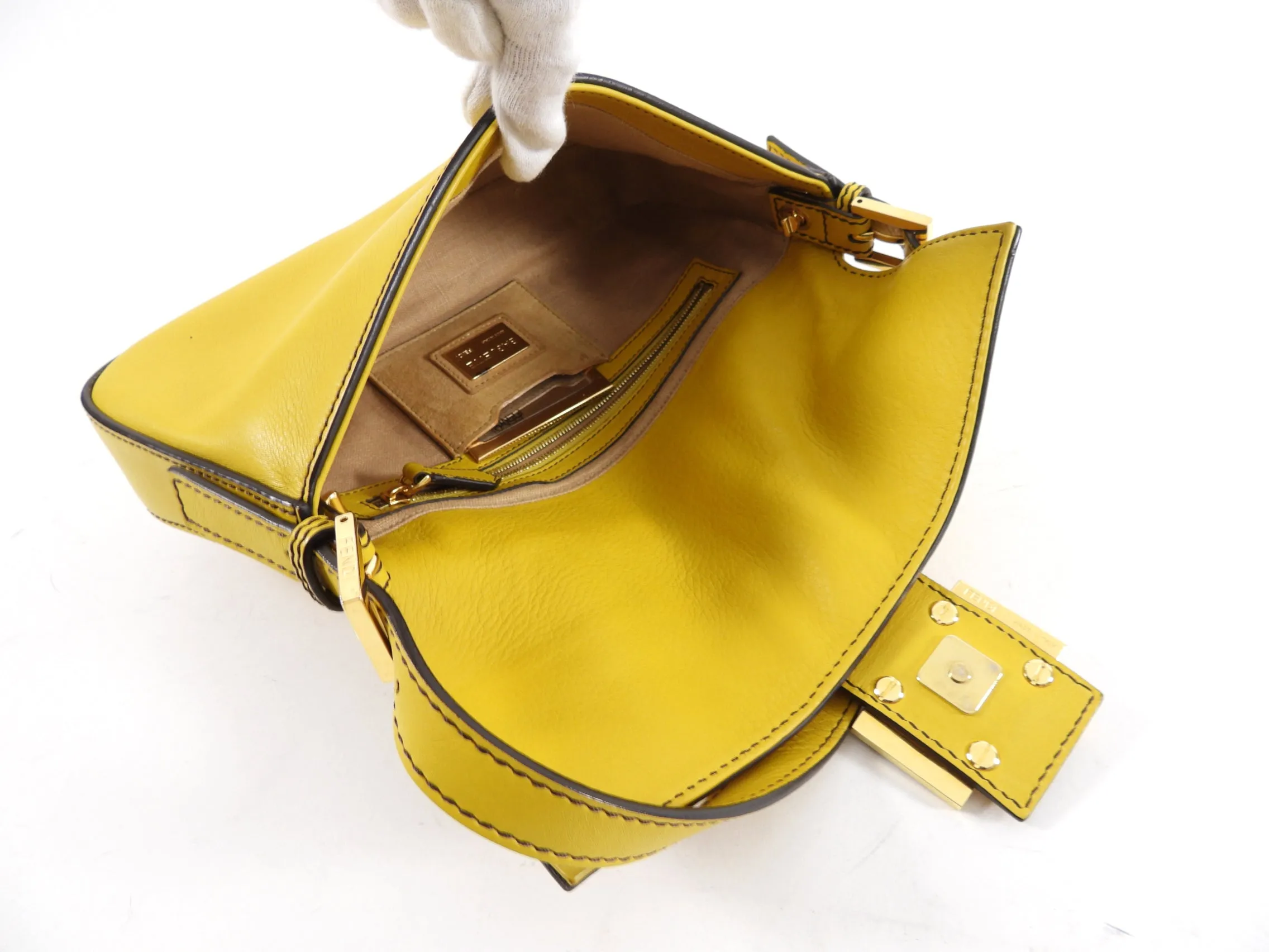 Fendi Mustard Yellow Baguette Bag with Enamel Clasp