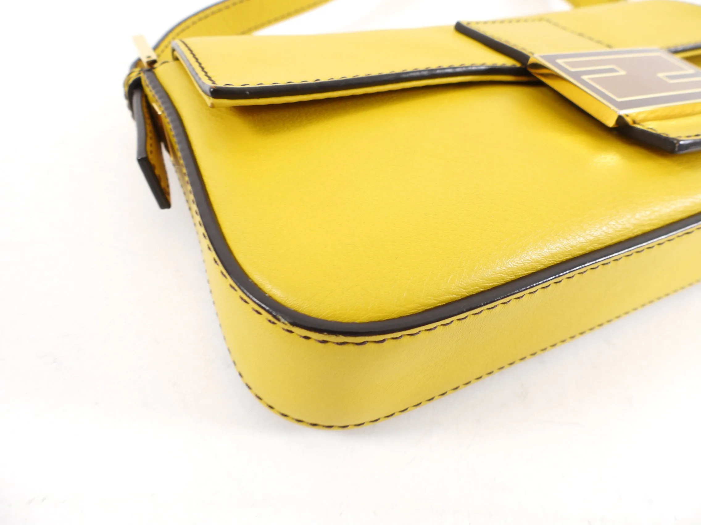 Fendi Mustard Yellow Baguette Bag with Enamel Clasp