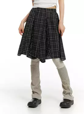 Flared Checkered Midi Skirt CM413