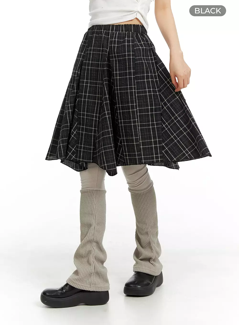 Flared Checkered Midi Skirt CM413