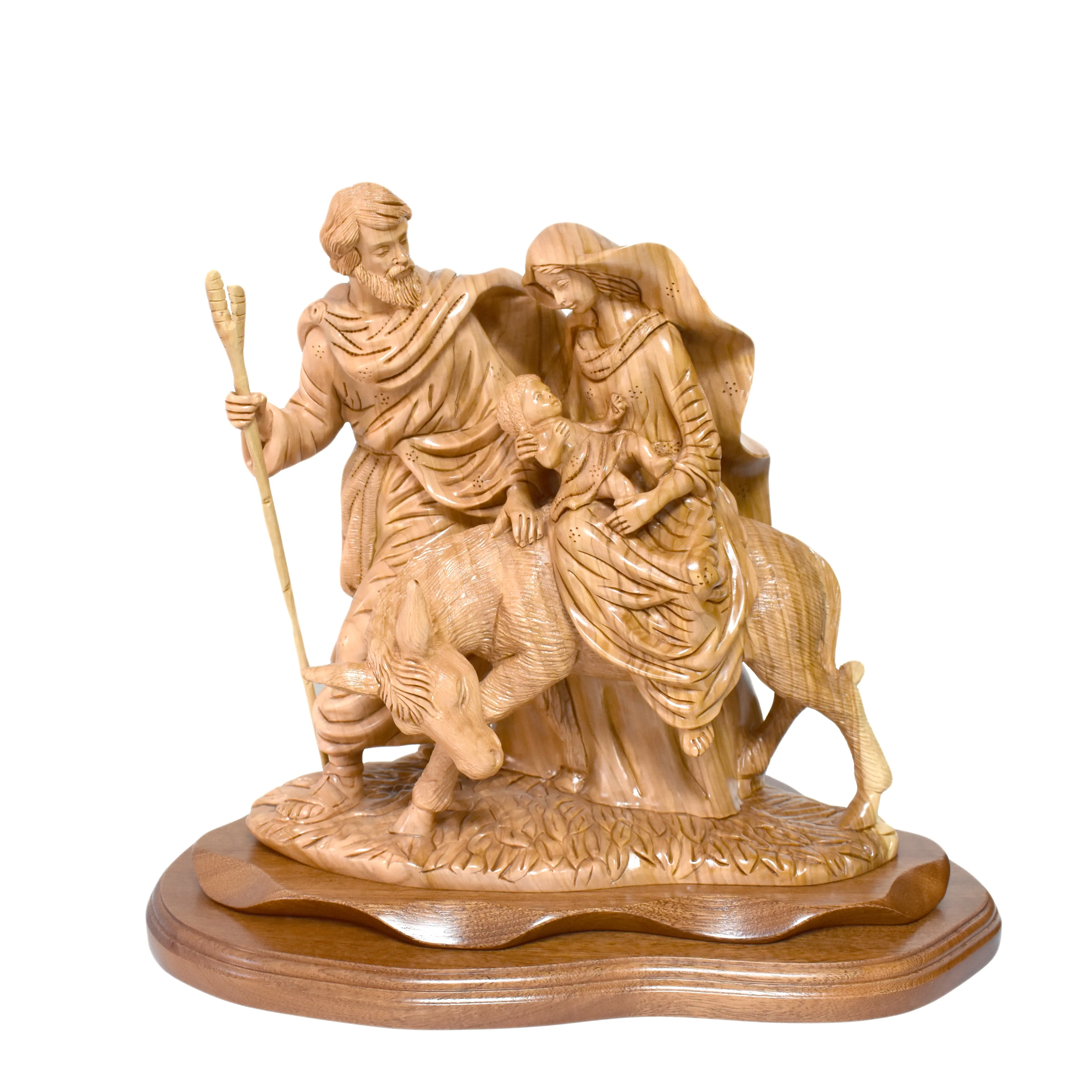 Flight into Egypt, 11  Masterpiece Sculpture from Holy Land Olive Wood