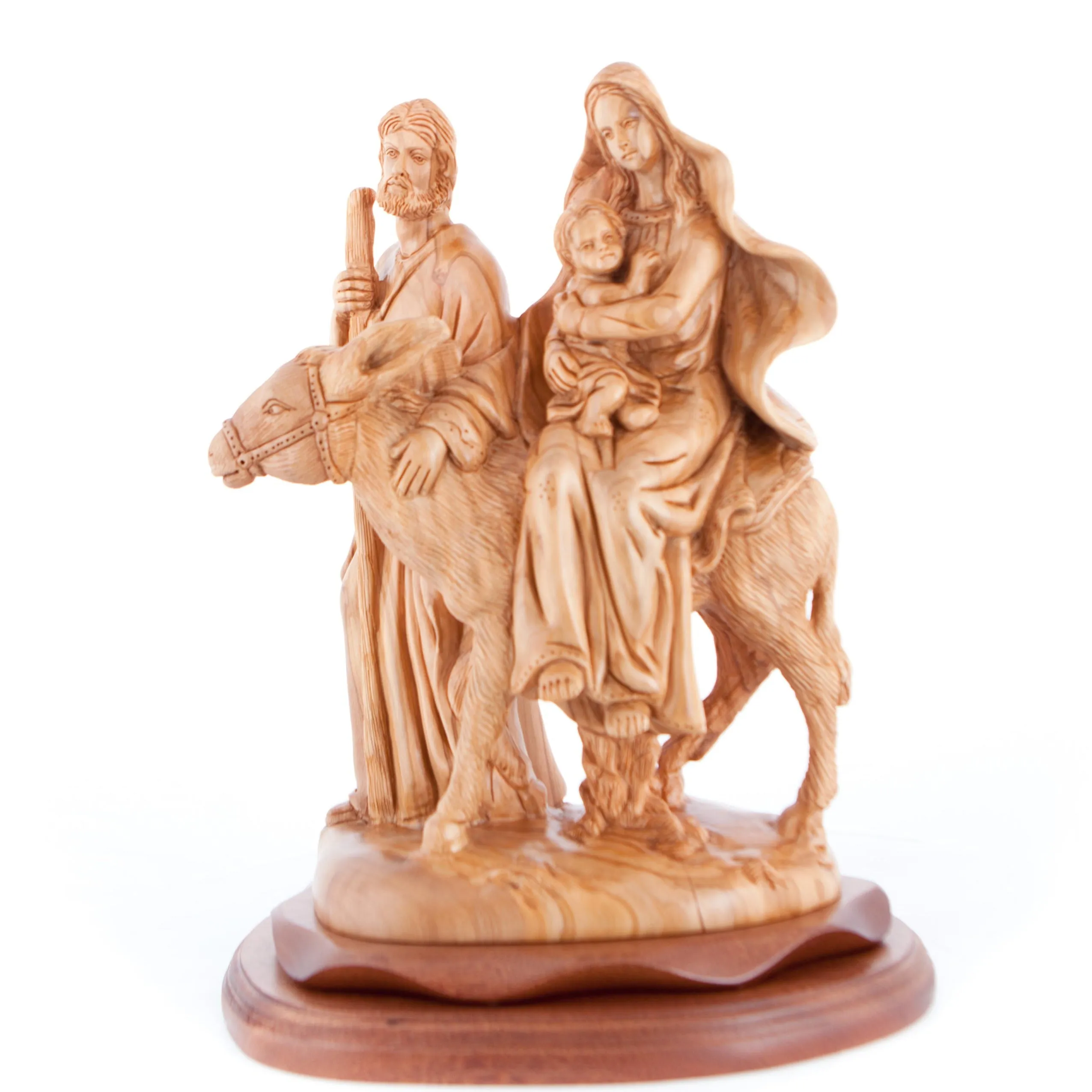 Flight into Egypt, Hand Carved Wood Statue. 13.4