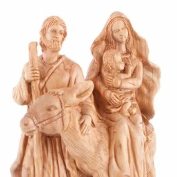 Flight into Egypt, Hand Carved Wood Statue. 13.4