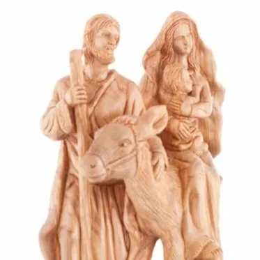 Flight into Egypt, Hand Carved Wood Statue. 13.4