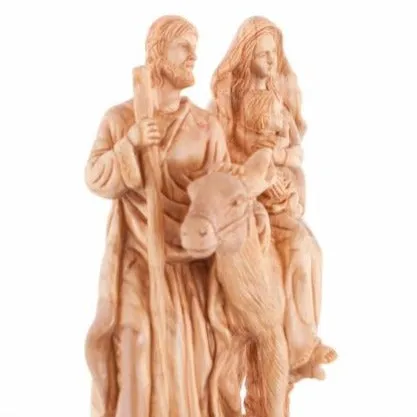 Flight into Egypt, Hand Carved Wood Statue. 13.4