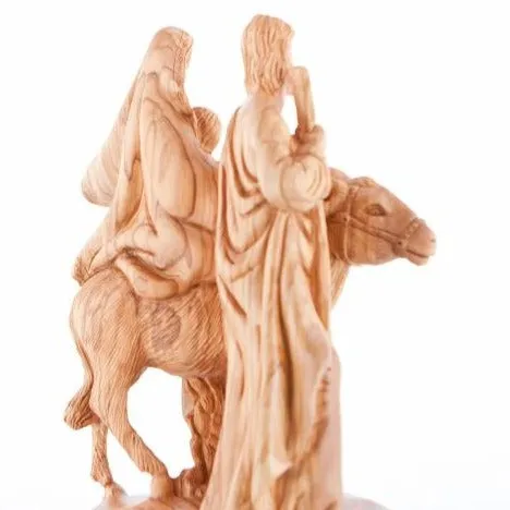 Flight into Egypt, Hand Carved Wood Statue. 13.4