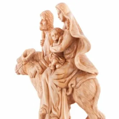 Flight into Egypt, Hand Carved Wood Statue. 13.4