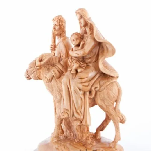 Flight into Egypt, Hand Carved Wood Statue. 13.4