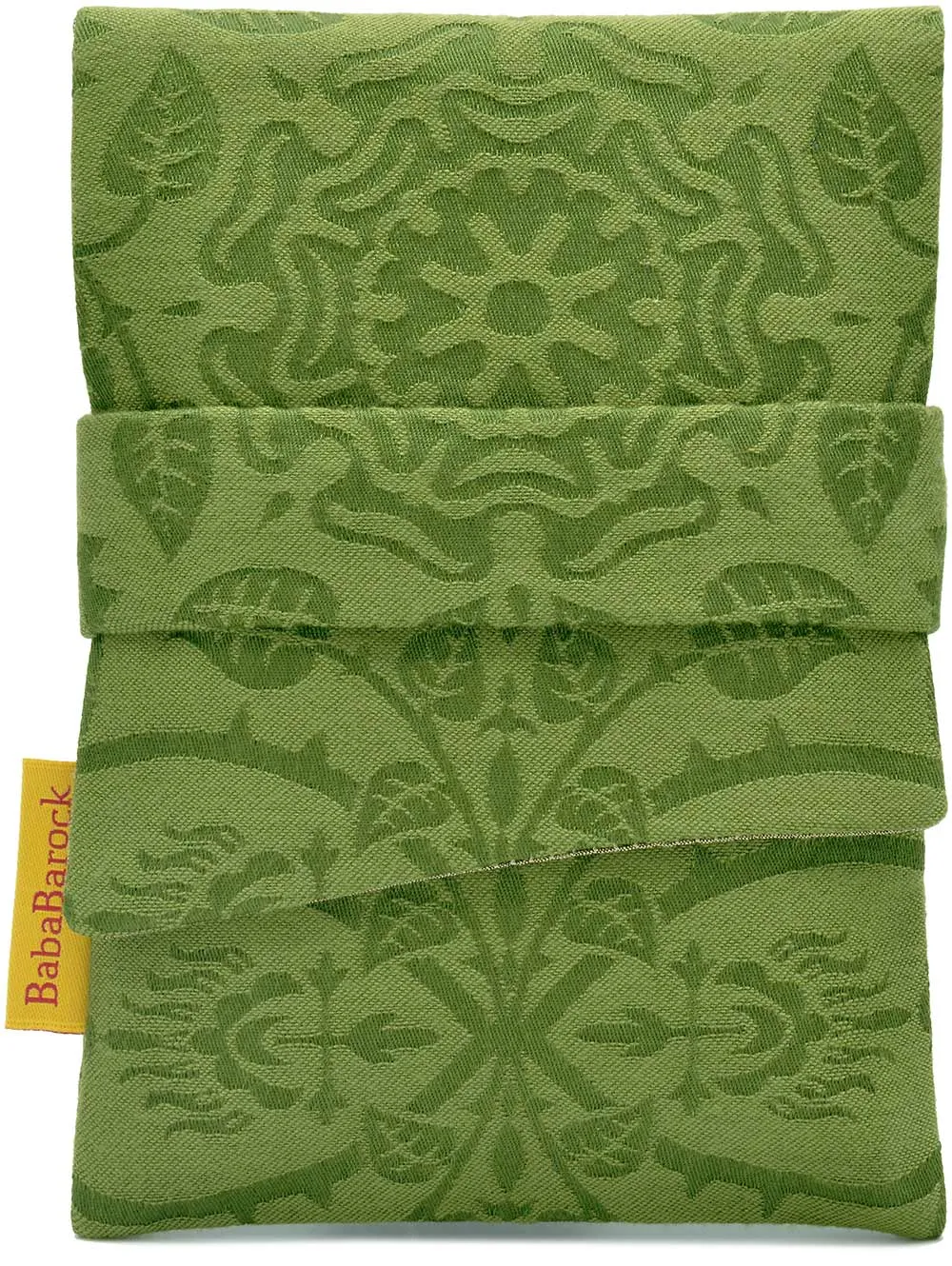 Foldover pouch in green ecclesiastical silk